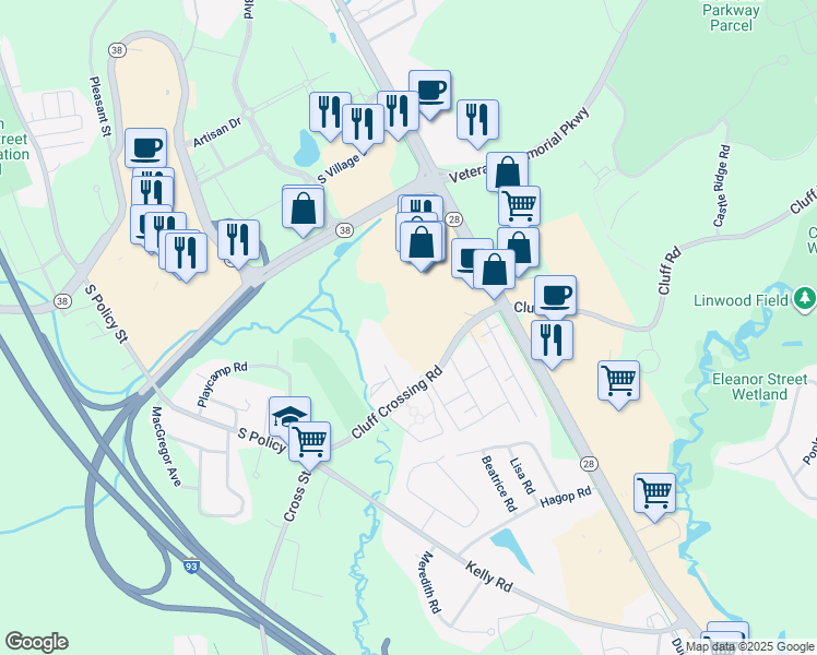 map of restaurants, bars, coffee shops, grocery stores, and more near 11 Lancelot Court in Salem