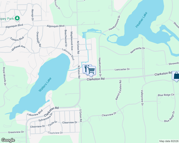 map of restaurants, bars, coffee shops, grocery stores, and more near 4714 Monterey Avenue in Clarkston