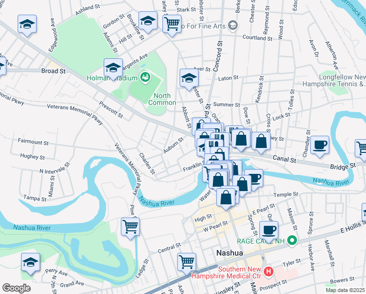 map of restaurants, bars, coffee shops, grocery stores, and more near 5 Beard Street in Nashua