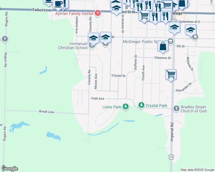 map of restaurants, bars, coffee shops, grocery stores, and more near 173 Rutherford Avenue in Aylmer