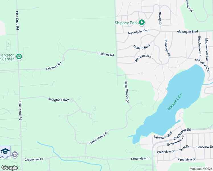 map of restaurants, bars, coffee shops, grocery stores, and more near 8685 Michigamme Road in Clarkston