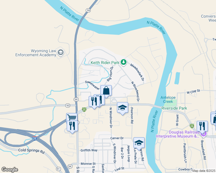map of restaurants, bars, coffee shops, grocery stores, and more near 1110 Sweetwater Road in Douglas