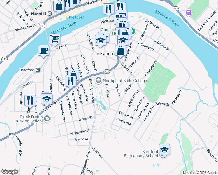 map of restaurants, bars, coffee shops, grocery stores, and more near 11 Euclid Avenue in Haverhill