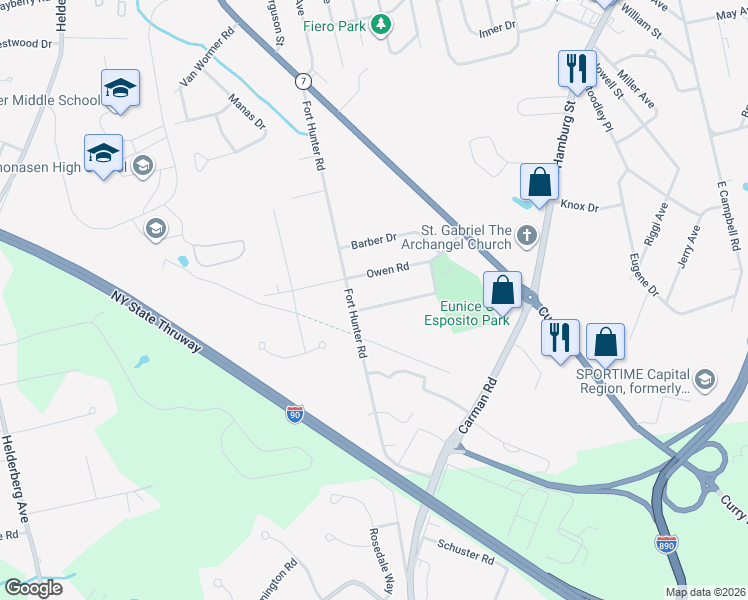 map of restaurants, bars, coffee shops, grocery stores, and more near 1105 Fayette Drive in Schenectady