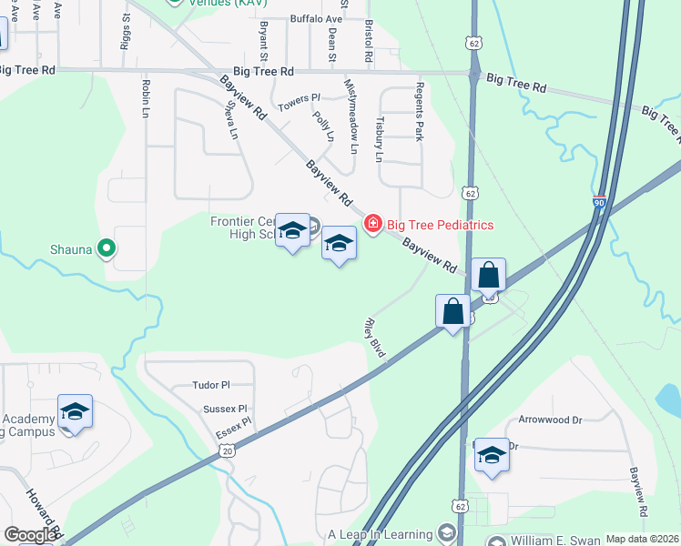 map of restaurants, bars, coffee shops, grocery stores, and more near 4460 Bayview Road in Hamburg