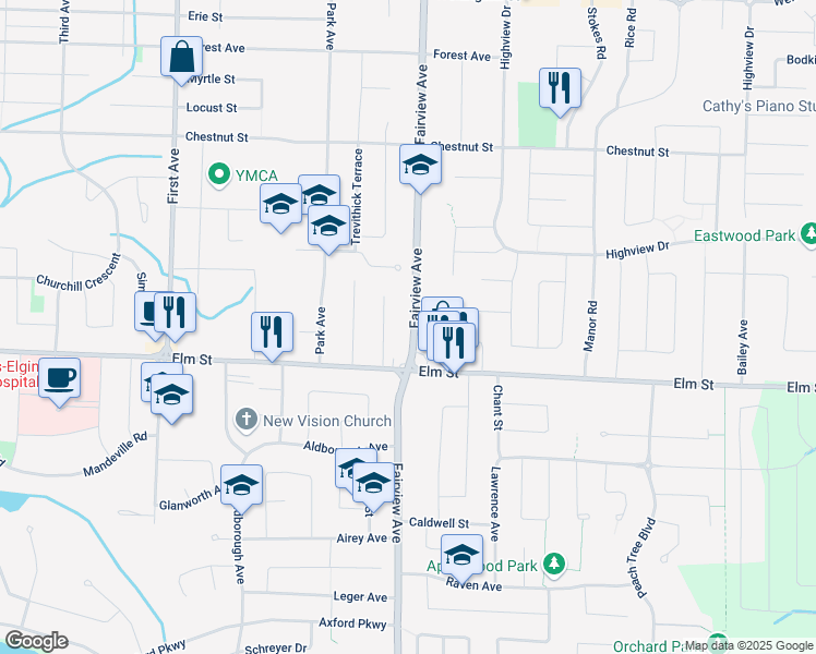 map of restaurants, bars, coffee shops, grocery stores, and more near 118 Fairview Avenue in St. Thomas