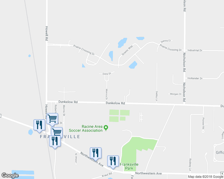 map of restaurants, bars, coffee shops, grocery stores, and more near 3549 Monica Drive in Caledonia