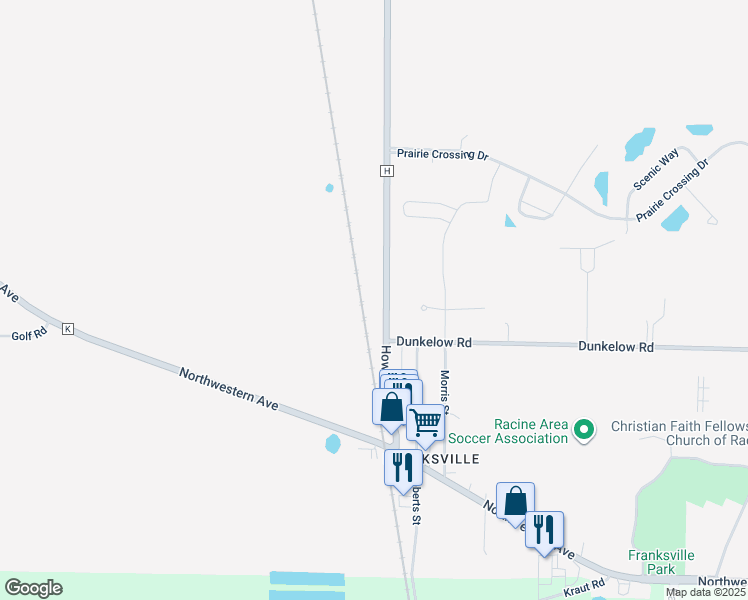 map of restaurants, bars, coffee shops, grocery stores, and more near 3540 County Highway H in Caledonia
