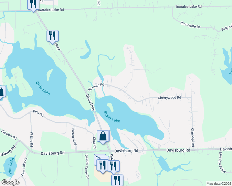 map of restaurants, bars, coffee shops, grocery stores, and more near 9789 Norman Road in Clarkston