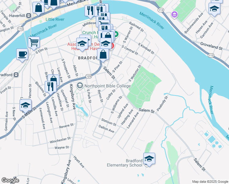 map of restaurants, bars, coffee shops, grocery stores, and more near 14 Colby Street in Haverhill