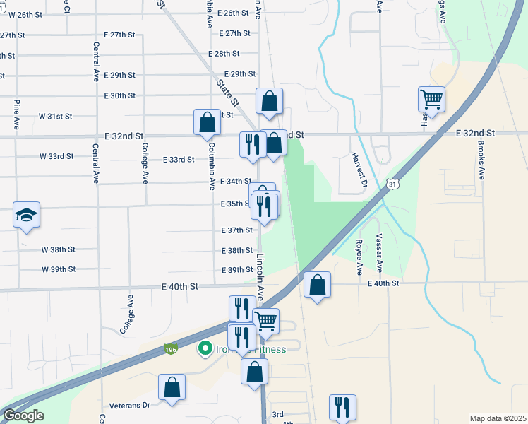 map of restaurants, bars, coffee shops, grocery stores, and more near 885 Lincoln Avenue in Holland