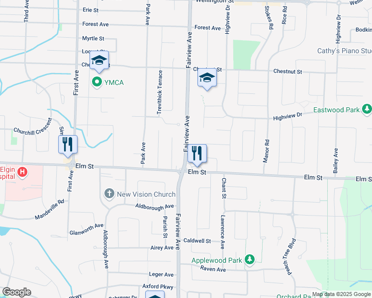 map of restaurants, bars, coffee shops, grocery stores, and more near 118 Fairview Avenue in St. Thomas