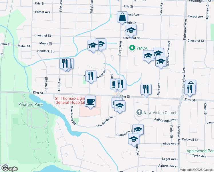 map of restaurants, bars, coffee shops, grocery stores, and more near 33 Coyne Street in Saint Thomas