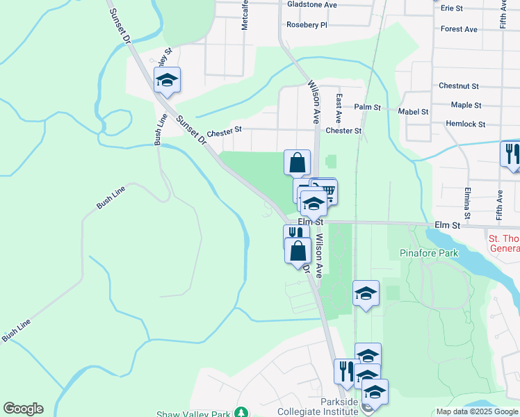 map of restaurants, bars, coffee shops, grocery stores, and more near 154 Sunset Drive in St. Thomas