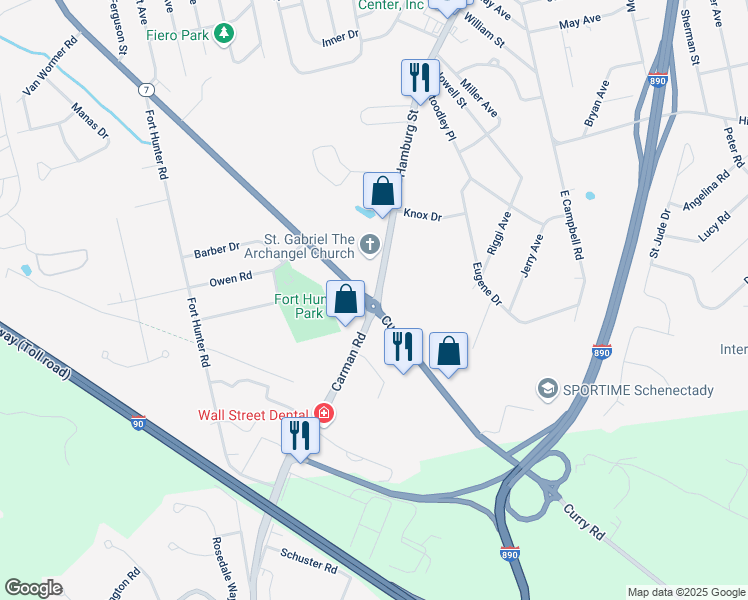 map of restaurants, bars, coffee shops, grocery stores, and more near 5972 Hamburg Street in Schenectady