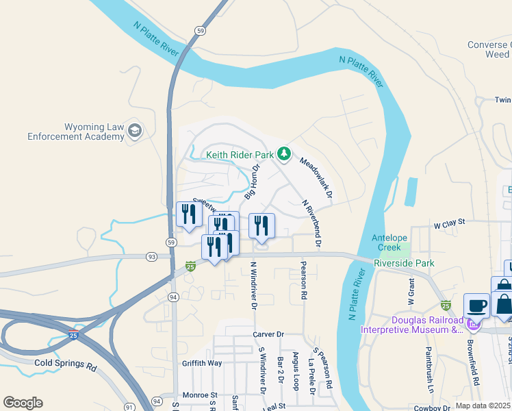 map of restaurants, bars, coffee shops, grocery stores, and more near 1110 Sweetwater Road in Douglas