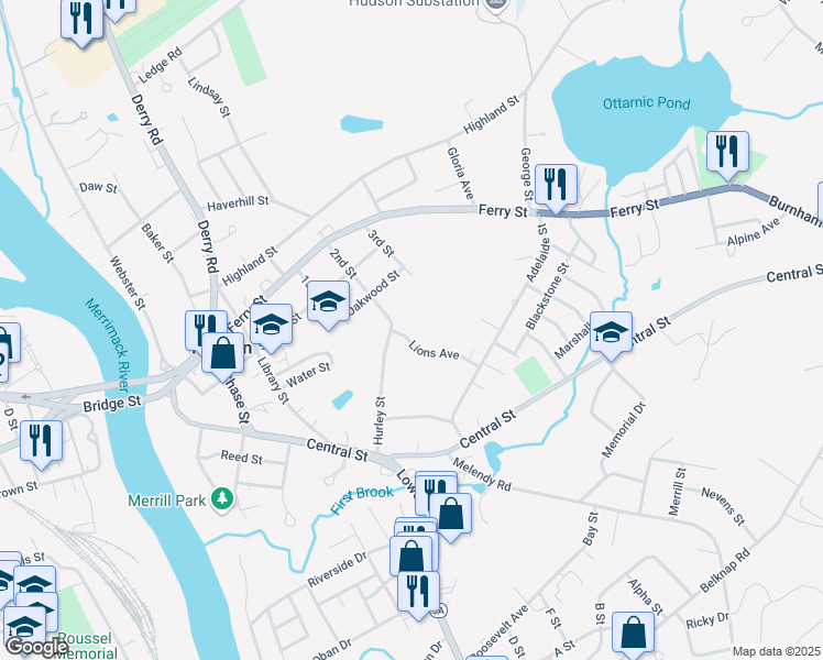 map of restaurants, bars, coffee shops, grocery stores, and more near 2 Lions Avenue in Hudson