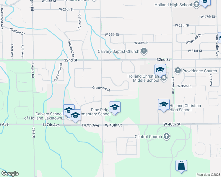map of restaurants, bars, coffee shops, grocery stores, and more near 639 Jasmine Drive in Holland