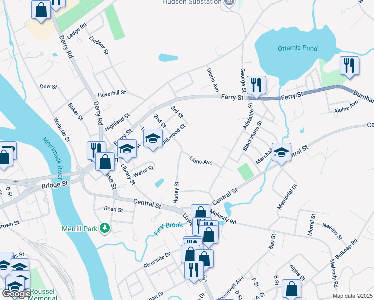 map of restaurants, bars, coffee shops, grocery stores, and more near 2 Lions Avenue in Hudson