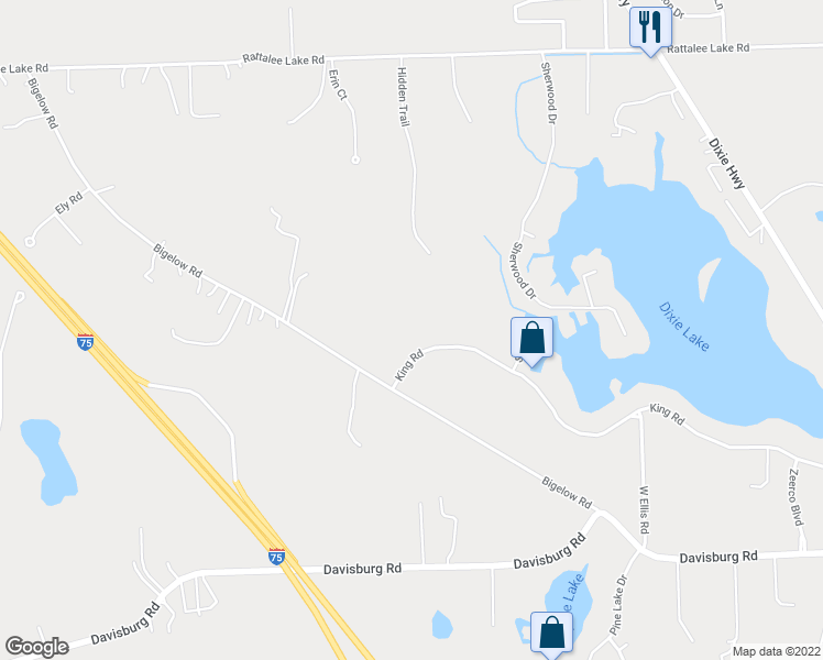 map of restaurants, bars, coffee shops, grocery stores, and more near 10750 King Road in Springfield Township