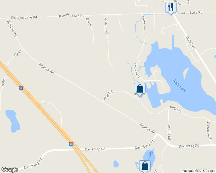 map of restaurants, bars, coffee shops, grocery stores, and more near 10750 King Road in Springfield Township