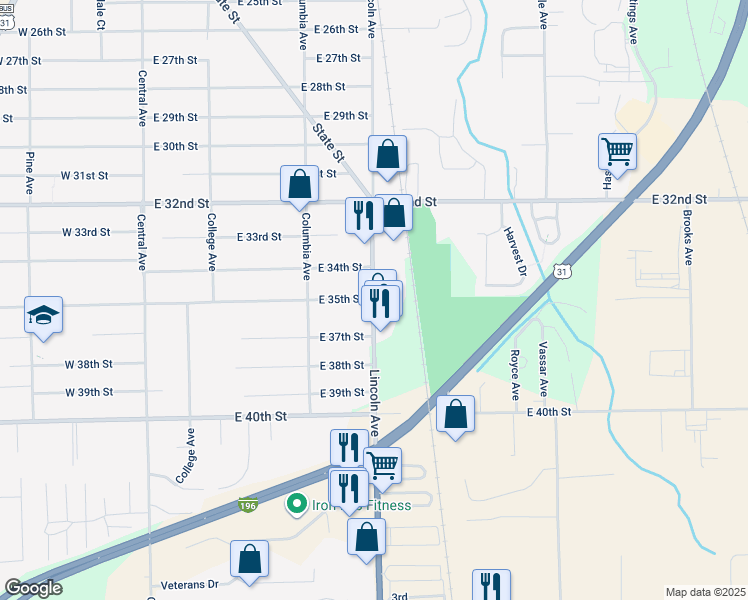 map of restaurants, bars, coffee shops, grocery stores, and more near 885 Lincoln Avenue in Holland