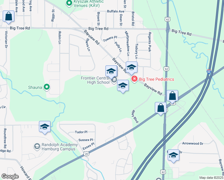 map of restaurants, bars, coffee shops, grocery stores, and more near 4432 Bayview Road in Hamburg