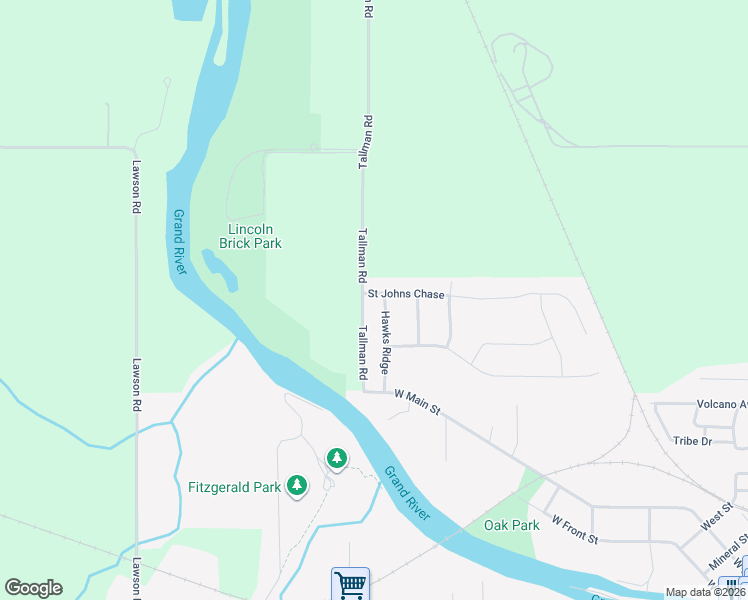 map of restaurants, bars, coffee shops, grocery stores, and more near 1107 Hawks Ridge in Grand Ledge