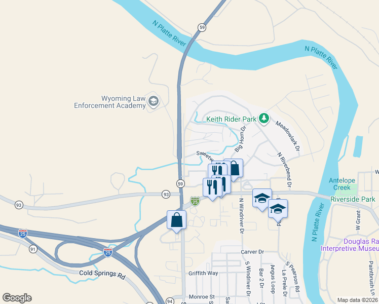 map of restaurants, bars, coffee shops, grocery stores, and more near 1457 Sweetwater Road in Douglas