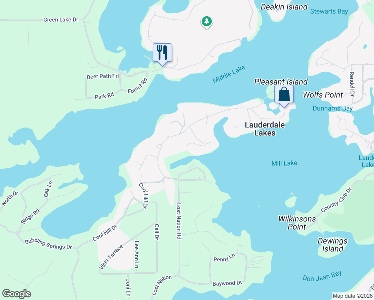 map of restaurants, bars, coffee shops, grocery stores, and more near W5511 Lost Nation Road in Elkhorn