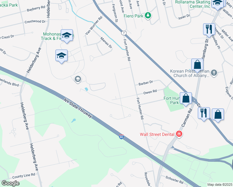 map of restaurants, bars, coffee shops, grocery stores, and more near 1011 Anthony Drive in Schenectady