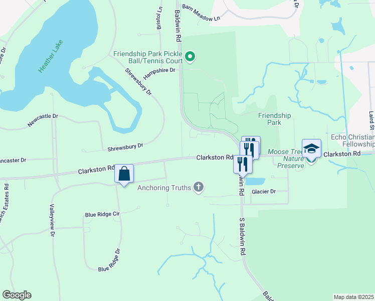 map of restaurants, bars, coffee shops, grocery stores, and more near 3694 Clarkston Road in Clarkston