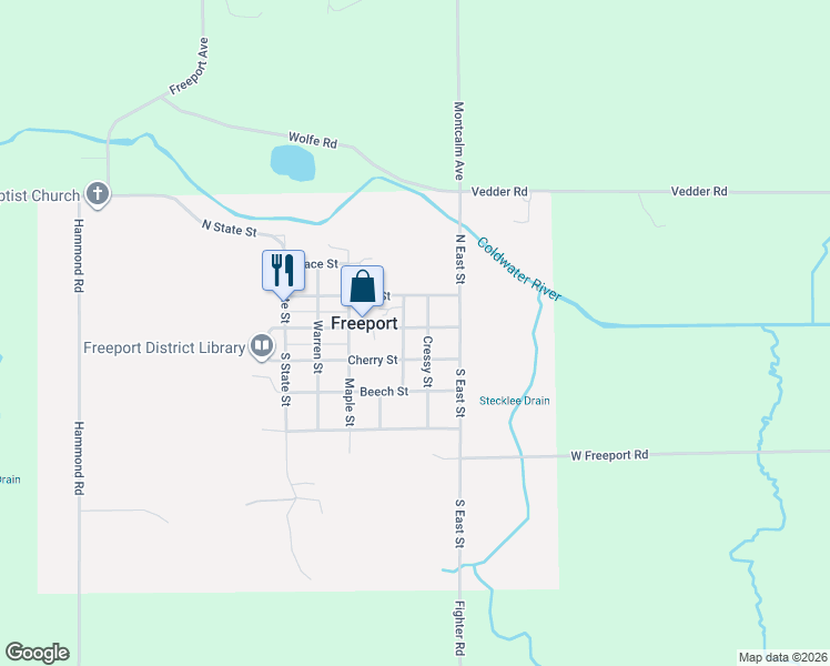 map of restaurants, bars, coffee shops, grocery stores, and more near 326 Oak Street in Freeport