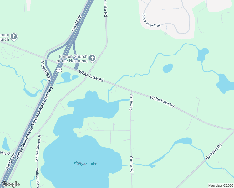 map of restaurants, bars, coffee shops, grocery stores, and more near 11026 White Lake Road in Fenton