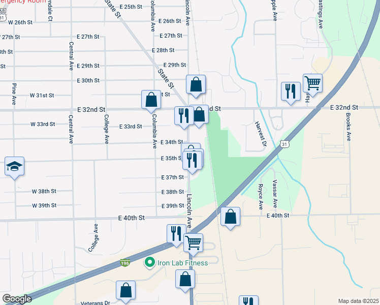 map of restaurants, bars, coffee shops, grocery stores, and more near 829 Lincoln Avenue in Holland