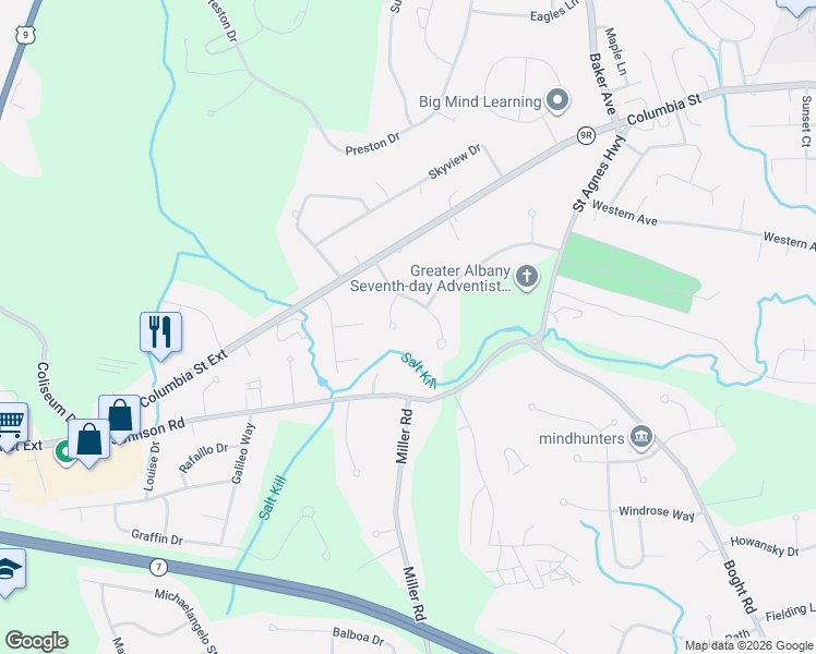 map of restaurants, bars, coffee shops, grocery stores, and more near 7 Bridget Circle in Cohoes