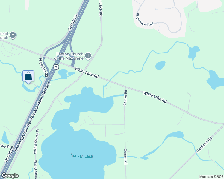 map of restaurants, bars, coffee shops, grocery stores, and more near 11026 White Lake Road in Fenton