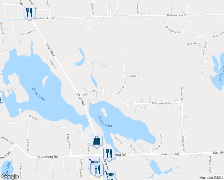 map of restaurants, bars, coffee shops, grocery stores, and more near 9790 Norman Rd in Clarkston