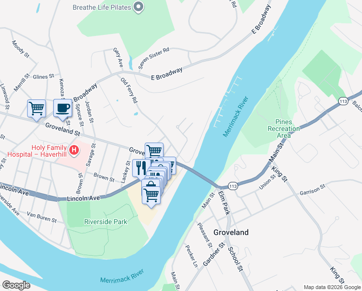 map of restaurants, bars, coffee shops, grocery stores, and more near 28 Coffin Avenue in Haverhill