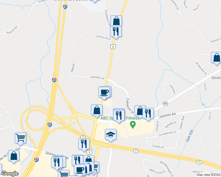 map of restaurants, bars, coffee shops, grocery stores, and more near 522 Old Loudon Road in Latham