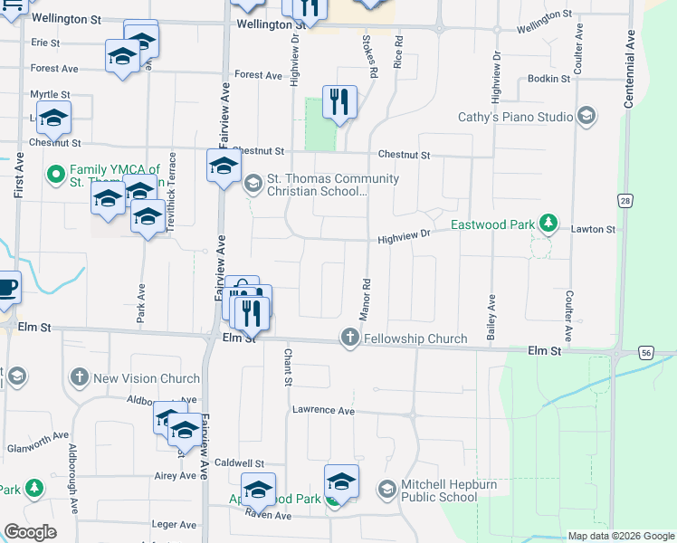 map of restaurants, bars, coffee shops, grocery stores, and more near 2 McCully Drive in St. Thomas