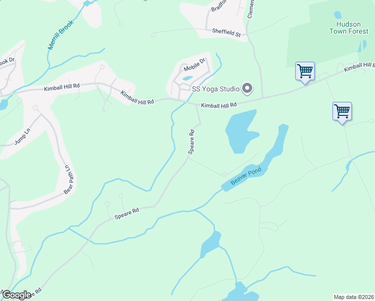 map of restaurants, bars, coffee shops, grocery stores, and more near 87R Speare Road in Hudson
