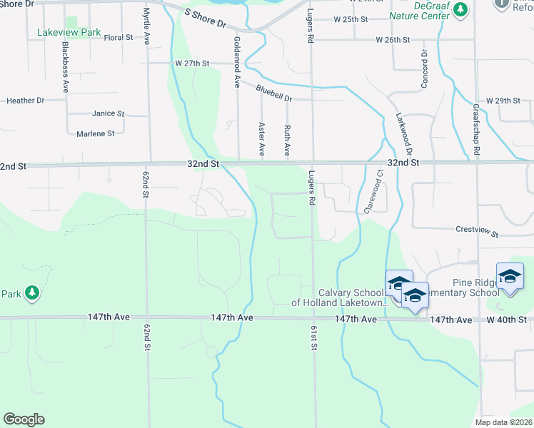 map of restaurants, bars, coffee shops, grocery stores, and more near 824 Creek Ridge Drive in Holland