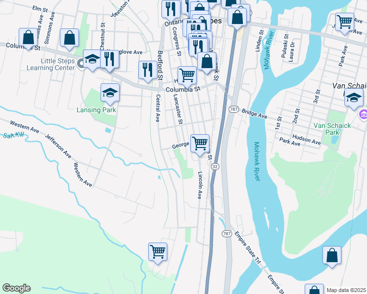 map of restaurants, bars, coffee shops, grocery stores, and more near 157 Lancaster Street in Cohoes
