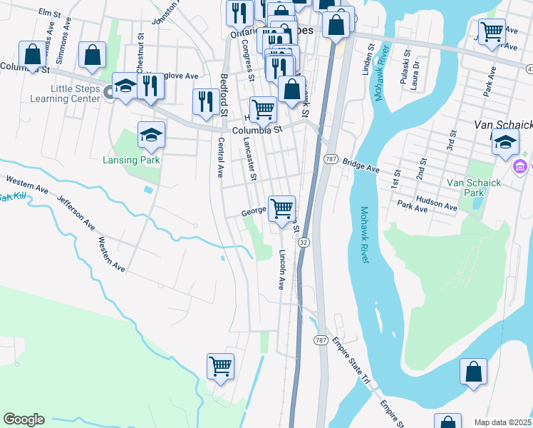 map of restaurants, bars, coffee shops, grocery stores, and more near 157 Lancaster Street in Cohoes