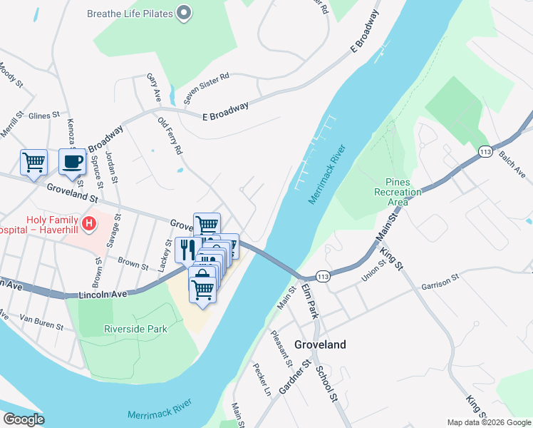 map of restaurants, bars, coffee shops, grocery stores, and more near 28 Coffin Avenue in Haverhill