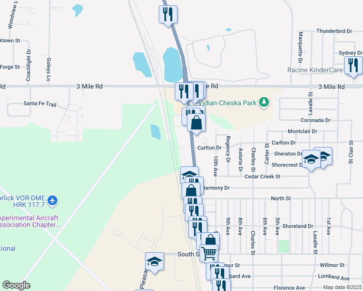 map of restaurants, bars, coffee shops, grocery stores, and more near 3706 Douglas Avenue in Racine