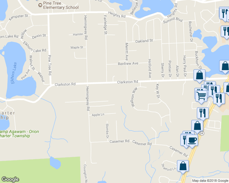map of restaurants, bars, coffee shops, grocery stores, and more near 625 Clarkston Road in Orion charter Township