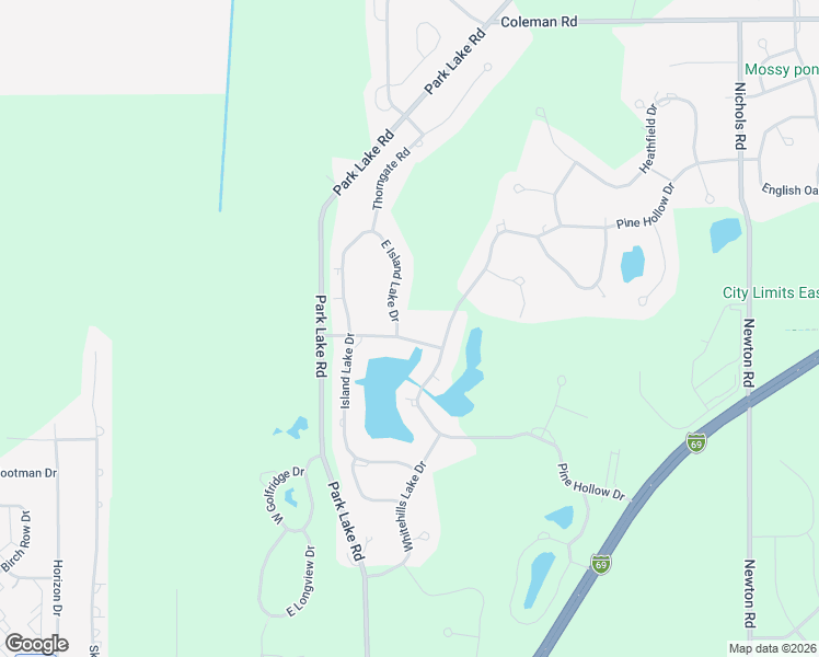 map of restaurants, bars, coffee shops, grocery stores, and more near 6378 East Island Lake Drive in East Lansing
