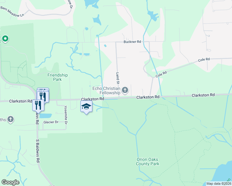 map of restaurants, bars, coffee shops, grocery stores, and more near 961 Laird Street in Orion charter Township